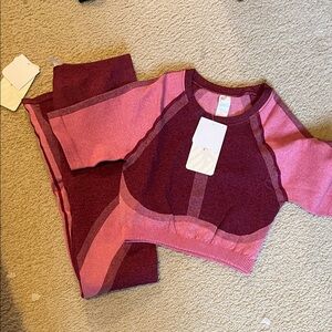 Fabletics Pink and Burgundy Leggings Set